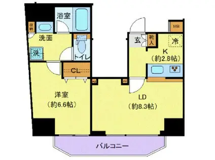 プレール・ドゥーク元浅草(1LDK/13階)の間取り写真