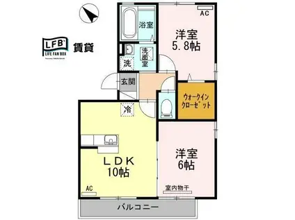 リビングタウンIC小郡A棟(2LDK/2階)の間取り写真