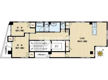 大和郷ビル(2LDK/3階)の間取り写真