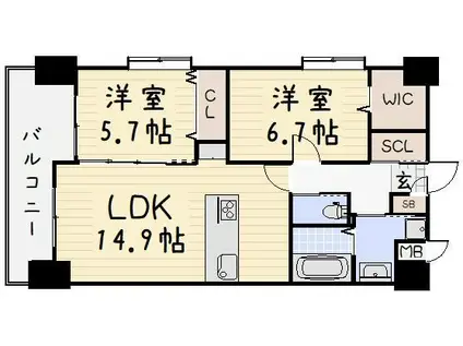 ZEGUNA(2LDK/15階)の間取り写真