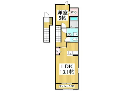 ソレアード I(1LDK/2階)の間取り写真