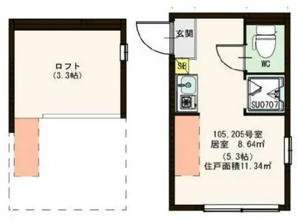 ハーモニーテラス荻窪(ワンルーム/2階)の間取り写真