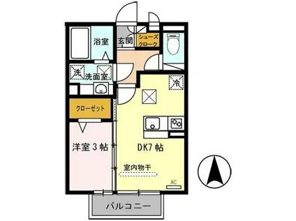 ラ・フルール西高松(1DK/1階)の間取り写真