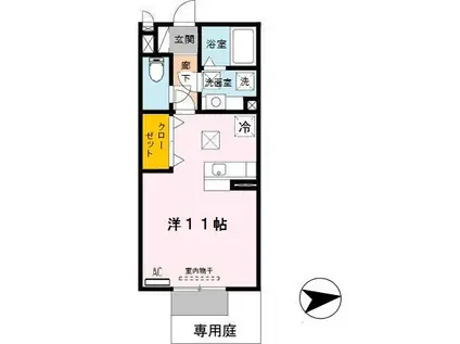 エルムス・ヒル(ワンルーム/1階)の間取り写真