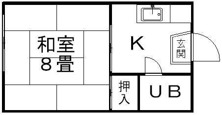 東仙台ハイツ(1K/2階)の間取り写真