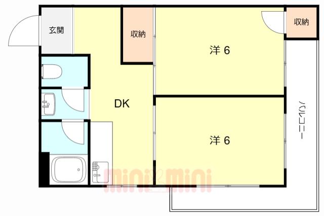 谷田稲野西マンション(2DK/3階)の間取り写真