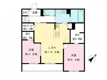 エリーナウエスト(2LDK/2階)の間取り写真