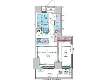 ジェノヴィア浅草IIスカイガーデン(1LDK/11階)の間取り写真
