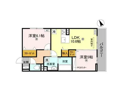 エレガンス ビュー 栗東市高野(2LDK/1階)の間取り写真