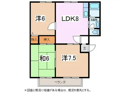 サンビレッジ石芝B(3DK/2階)の間取り写真