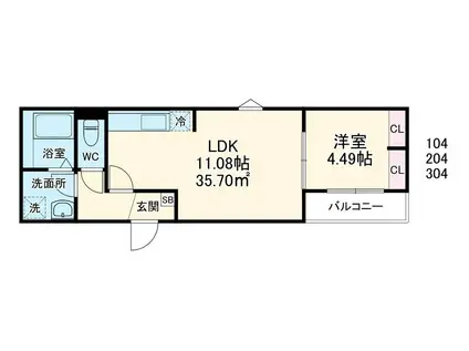 GRADUS若葉(1LDK/3階)の間取り写真