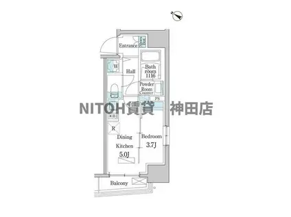 デュオフラッツ日本橋水天宮(1DK/10階)の間取り写真