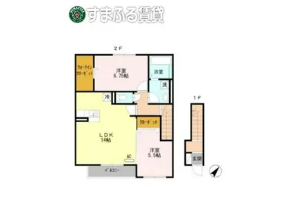 カーミー・呉竹 B棟(2LDK/2階)の間取り写真