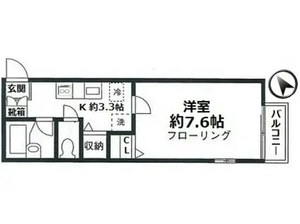 カーサディーノ(1K/1階)の間取り写真