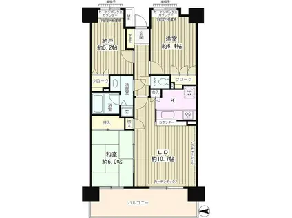 シェーヌ武蔵野(2SLDK/6階)の間取り写真