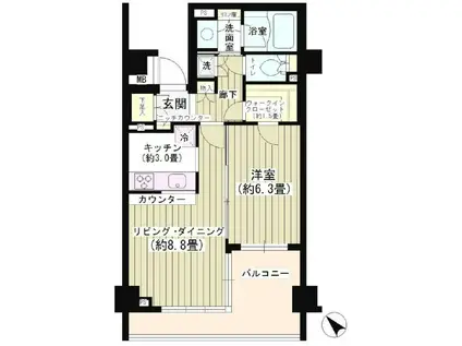 パークホームズ白金高輪アーバンレジデンス(1LDK/1階)の間取り写真