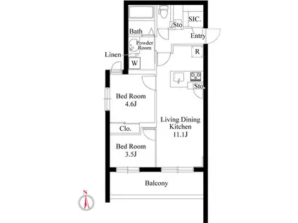 GRAN PASEO西麻布(2LDK/4階)の間取り写真