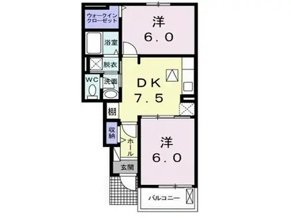 コンフォートさくらD(2DK/1階)の間取り写真