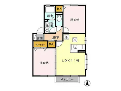 フォーシーズン白羽(2LDK/1階)の間取り写真