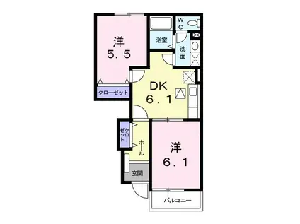 ハーブコートA(2DK/1階)の間取り写真