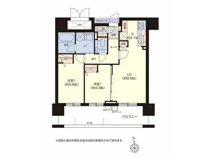 グランファーレ平岸THEパークサイドウエストウイング(2LDK/9階)の間取り写真