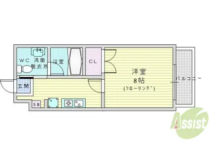 シプレス(1K/3階)の間取り写真