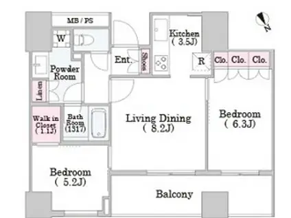 パークタワー池袋イーストプレイス(2LDK/22階)の間取り写真