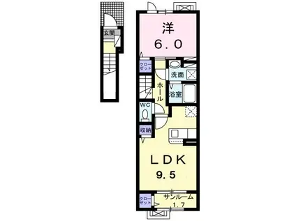 オリバイス(1LDK/2階)の間取り写真