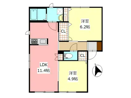 ガーデンコート  V棟(2LDK/1階)の間取り写真