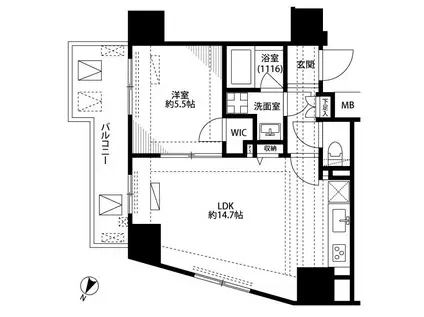 プレール・ドゥーク東京イーストV(1LDK/2階)の間取り写真