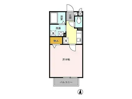 パセオティグルB棟(1K/2階)の間取り写真