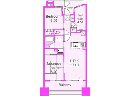 ヨコハマオールパークス二街区(3LDK/12階)の間取り写真
