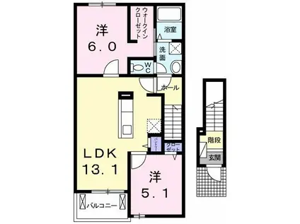 アルバ・グランデ II(2LDK/2階)の間取り写真