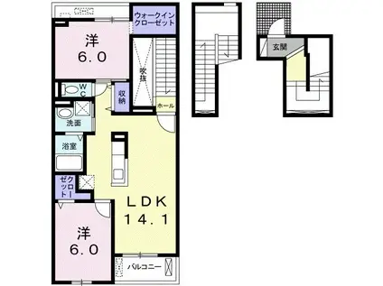 アクア ヒルズ I(2LDK/3階)の間取り写真