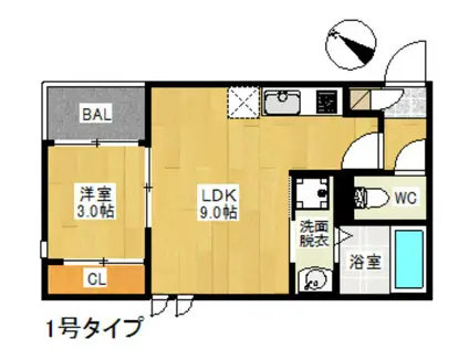 REGALEST美野島(1LDK/1階)の間取り写真