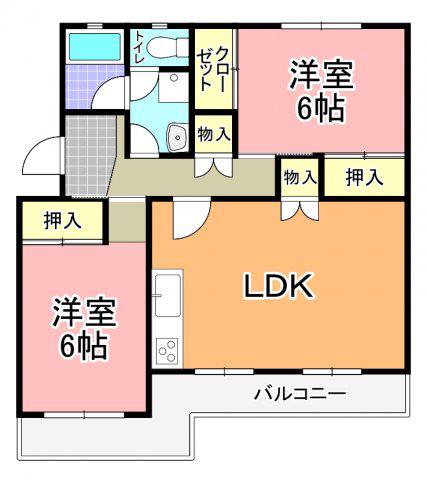 笹野ロイヤルハイツA棟(2LDK/2階)の間取り写真