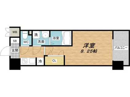 アーデン谷町(1K/4階)の間取り写真