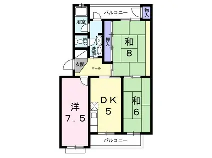 三室山コープタウン2号棟(3K/2階)の間取り写真