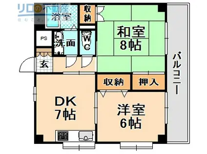 ドミール緑ヶ丘(2DK/4階)の間取り写真