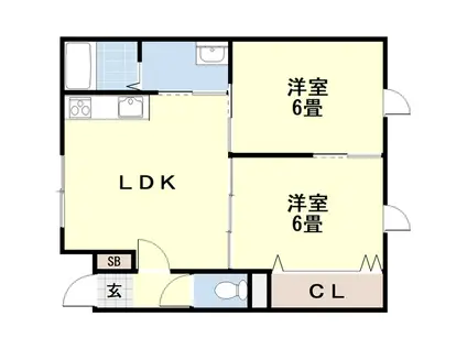 アパートメント美園(2LDK/1階)の間取り写真