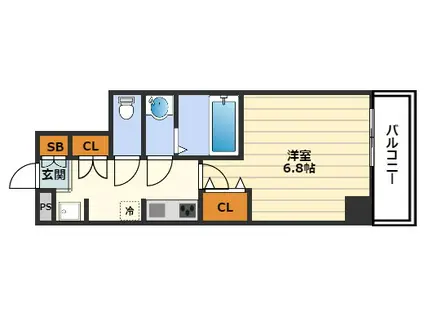 ES-GRANDE MINAMIMORIMACHI旧マインズコート西(1K/6階)の間取り写真