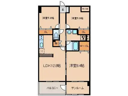 チュチュハウス城下(3LDK/6階)の間取り写真