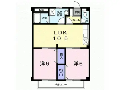 パルネット細川(2LDK/2階)の間取り写真
