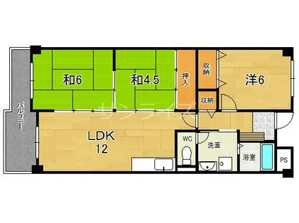 エリスハイム田中(3LDK/5階)の間取り写真