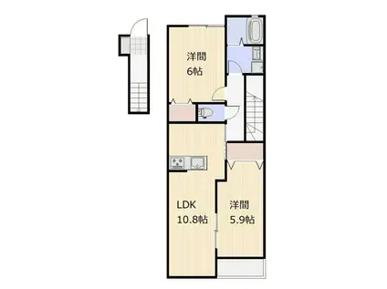 ＪＲ山陽本線 倉敷駅 徒歩14分 2階建 築1年(2LDK/2階)の間取り写真