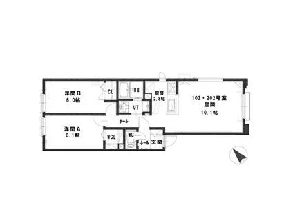 パストラーレワン・テン白石(2LDK/1階)の間取り写真