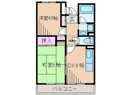 西山第9ビル エルム大倉山(2DK/1階)の間取り写真