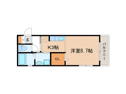 グランドヒルズ荒町(ワンルーム/2階)の間取り写真