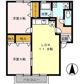 フローラルコート(2LDK/2階)の間取り写真