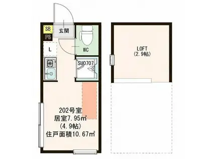 ハーモニーテラス板橋栄町IV(ワンルーム/2階)の間取り写真